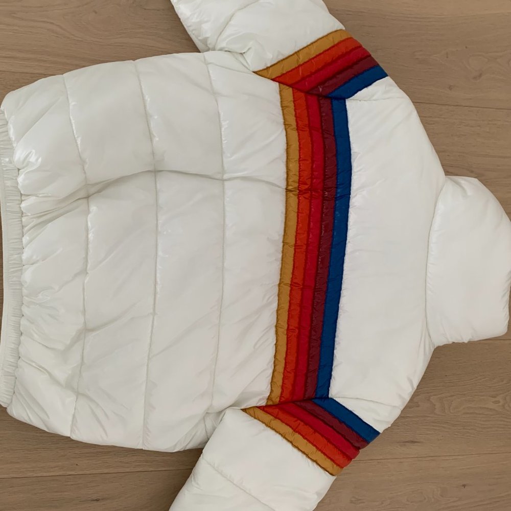 AVIATOR NATION 5 STRIPE LUXE APRES PUFFER JACKET - GLOSSY WHITE - Picture 3 of 8